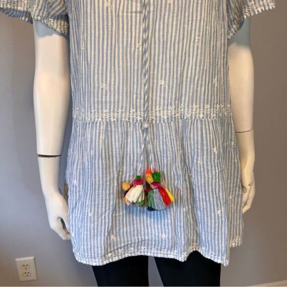 Zara trf Collection Blue White Stripes Casual Cotton Dress Size S - M - Picture 2 of 7